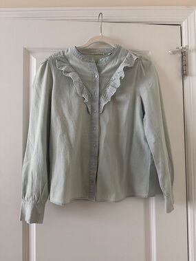 NWT Levi’s 100% cotton chambray denim ruffle button blouse xs